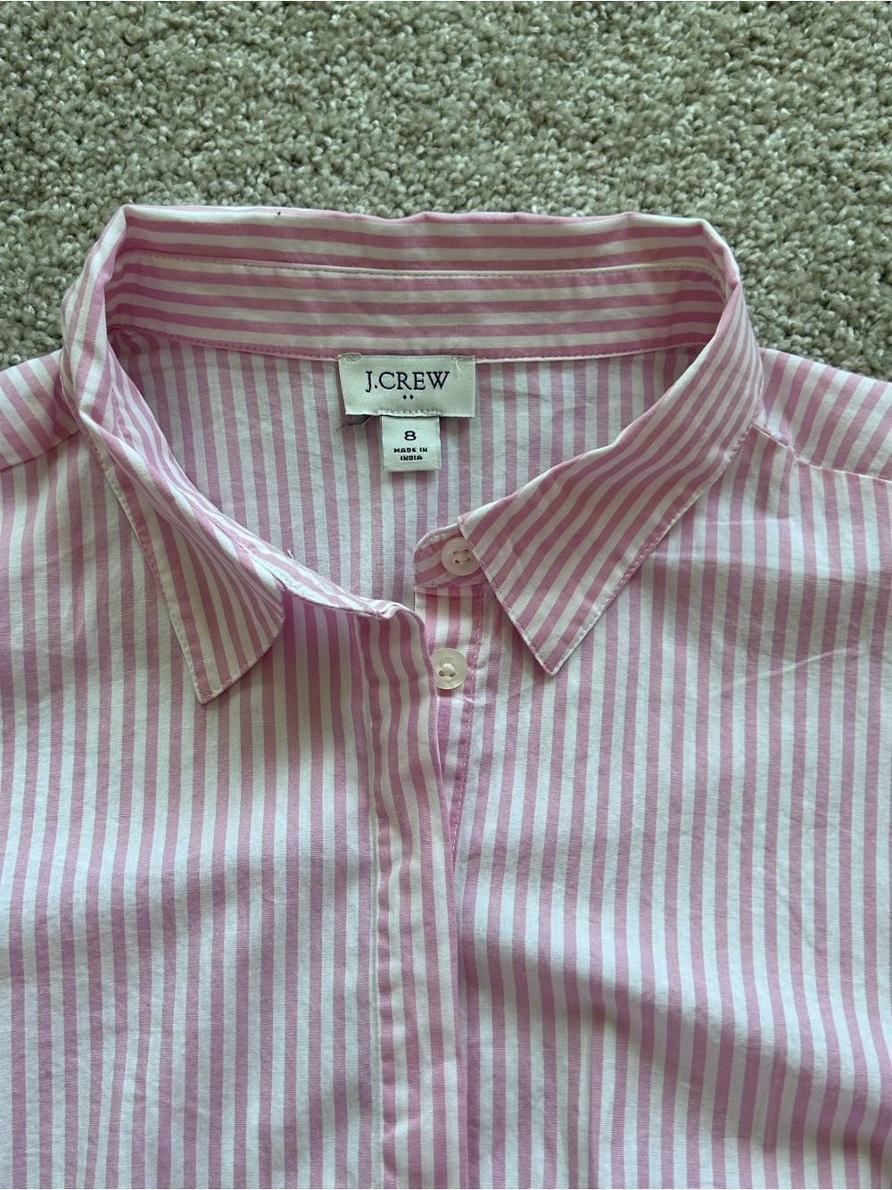 J. Crew Pink White Striped Puff Sleeve Shirtdress Size 8 Cotton Blend Pockets - Picture 9 of 10